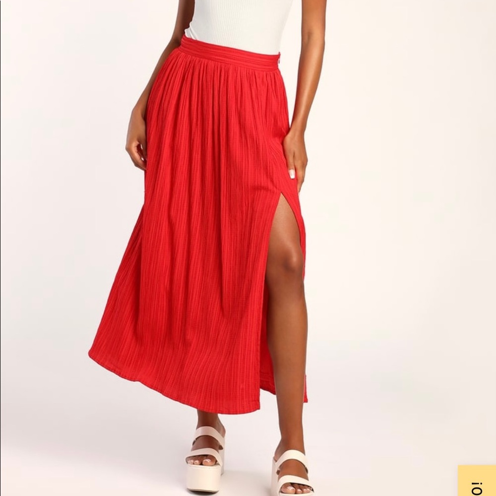 Lulu’s red high waisted skirt